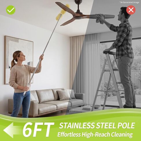 IVYROLL Dual Head Duster with Extended Handle 6 ft, Lockable Extendable Duster Kit with Extension Pole for High Ceiling Fan & Wall, 8 Refills in Kuwait