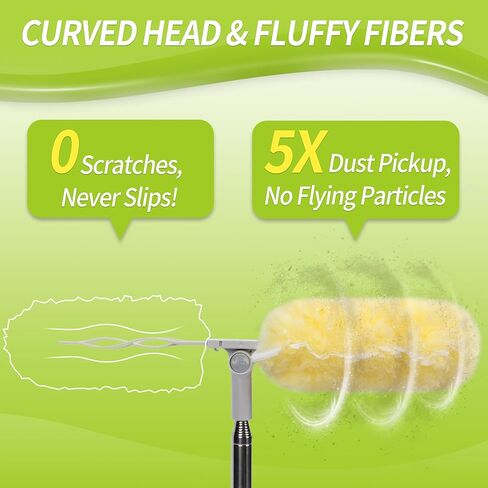 IVYROLL Dual Head Duster with Extended Handle 6 ft, Lockable Extendable Duster Kit with Extension Pole for High Ceiling Fan & Wall, 8 Refills in Kuwait
