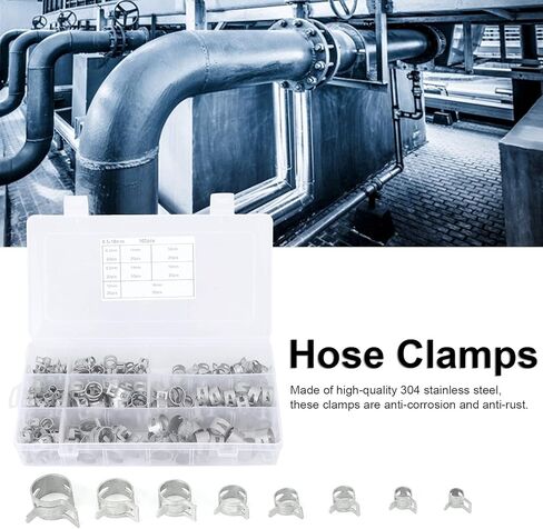 Hose Clamp, 304 Stainless Steel Elastic Spring Clamps for 6.5mm to 18mm Pipe Fastener for Fuel Pipe Air Hose Small Engine (160Pcs) in Kuwait