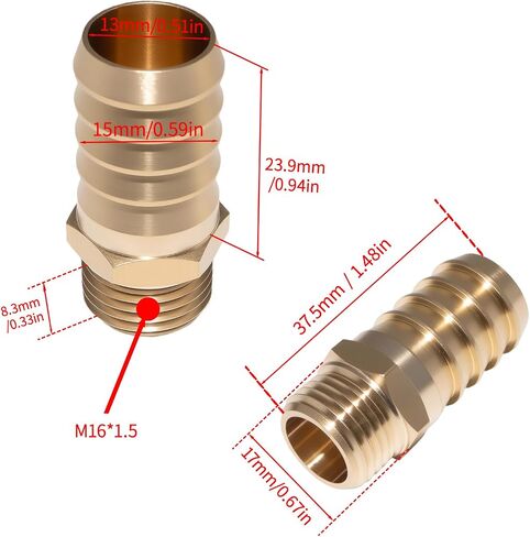 2 حزمة M16 × 1.5 متري ذكر إلى بارب المناسب 5/8 بوصة 16 مم متوافق مع خطوط مياه الهواء والوقود in Kuwait