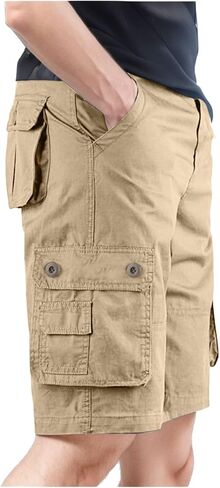 Mens Cargo Shorts Cotton Twill Relaxed Fit Casual Work Summer Outdoor Everyday Shorts with Multi Button Pockets in Kuwait