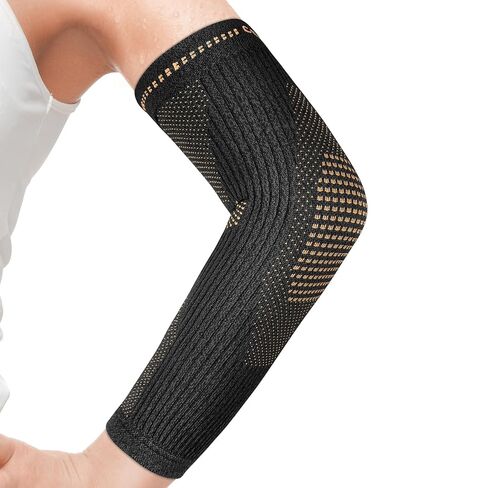Copper Elbow Compression Sleeve - Tennis & Golfers Elbow Support Brace, Extends to Forearm for Complete Pain Relief, Wider Fit Hugs Joint, Medium in Kuwait