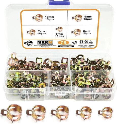 75Pcs 6-10mm Manganese Steel Spring Driven Hose Clamps Low Pressure Air Clamps Fastener Sorting Kit For Pipes, Automobiles in Kuwait
