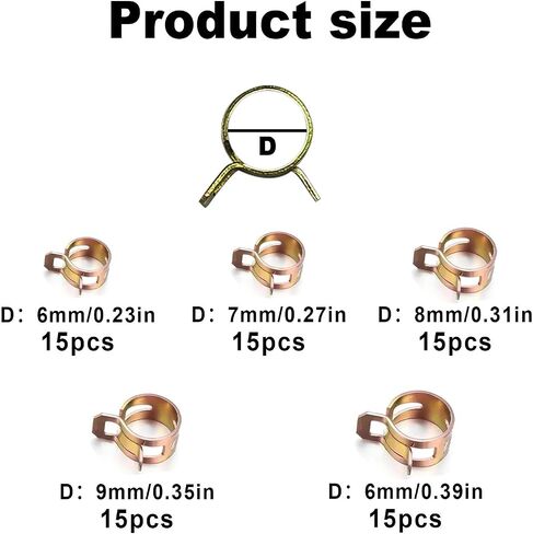 75Pcs 6-10mm Manganese Steel Spring Driven Hose Clamps Low Pressure Air Clamps Fastener Sorting Kit For Pipes, Automobiles in Kuwait