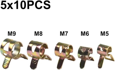 50Pcs/set Tube Clamps 5/6/7/8/9mm Car Auto Spring Clip Fuel Oil Water Hose Pipe Tube Clamps Fastener 5 Sizes Parts in Kuwait