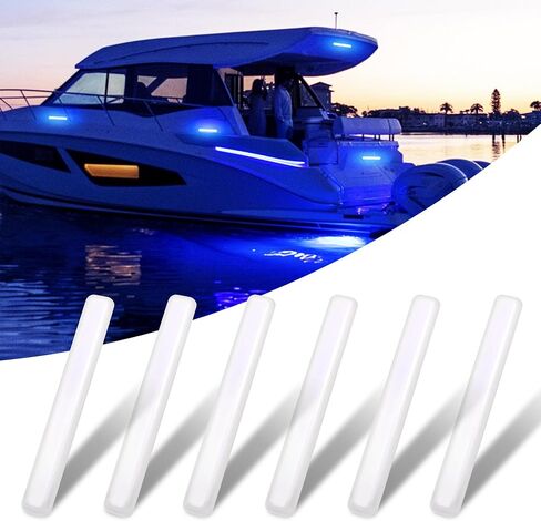 HUSUKU 6 قطع أضواء LED بحرية، 6 بوصات 12 فولت ضوء داخلي للقارب الأزرق، IP65 مقاوم للماء شريط سطح السفينة COB أضواء رافدة للقارب، حامل لاصق لاصق للداخلية/قمرة القيادة/صيد الأسماك // القوارب/اليخوت/RV/السيارة in Kuwait