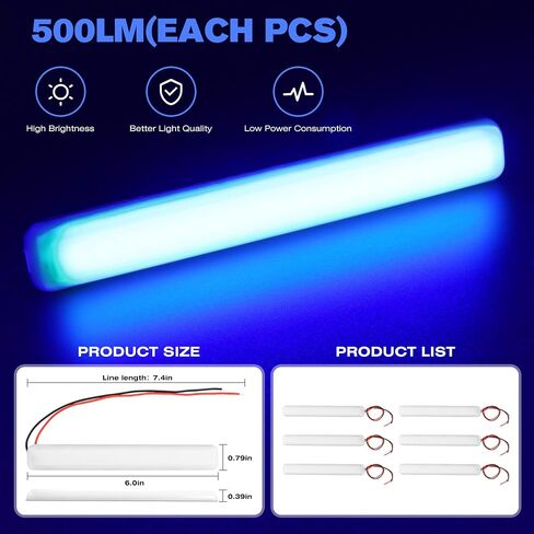 HUSUKU 6 قطع أضواء LED بحرية، 6 بوصات 12 فولت ضوء داخلي للقارب الأزرق، IP65 مقاوم للماء شريط سطح السفينة COB أضواء رافدة للقارب، حامل لاصق لاصق للداخلية/قمرة القيادة/صيد الأسماك // القوارب/اليخوت/RV/السيارة in Kuwait