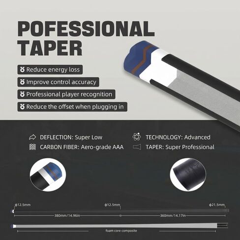 CRICAL Carbon Fiber Playing Cue and Jump Break Cue Set, 58" Low Deflection Professional Pool Cue, 54" 3-Piece Jump Break Cue, 12.5mm and 13.5mm Tips in Kuwait