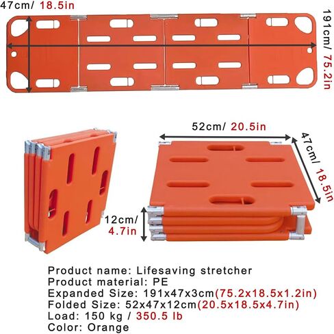 Foldable Life Spine Boards, Water Emergency Rescue Board with 3 Seat Belt, Portable Quickly Deploy Stretcher Quad Fold Backboard for Swimming Pools in Kuwait