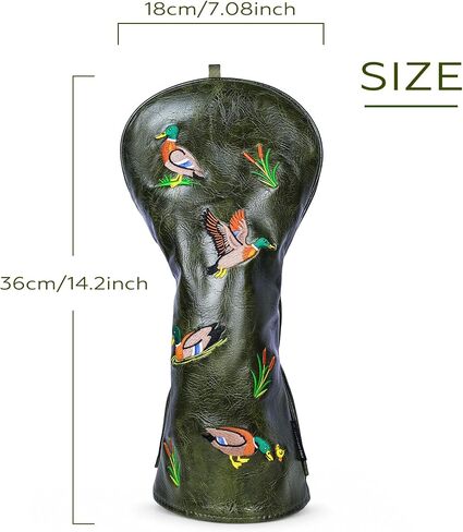 الحرفي جولف مالارد داك جولف سائق غطاء الرأس خمر الأخضر بو الجلود غطاء نادي الغولف مع تحلق مالارد الطيور المائية الصيد نمط التطريز يناسب السائقين 460cc in Kuwait