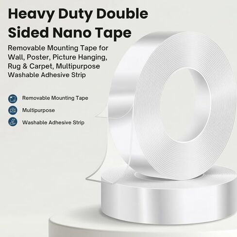 Double Sided Tape Heavy Duty 5M 198" x 1.18" Removable Nano Tape for Poster Carpet Picture Hanging Strip Rug - Strong Adhesive Multipurpose Clear Mounting Tape for Walls (30MM X 16.4 Ft) in Saudi Arabia
