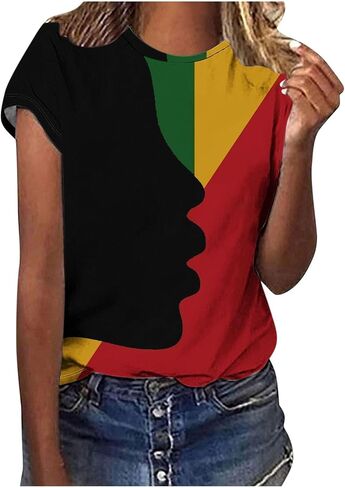Womens July 4th Shirt Round Neck Splicing Classic Tops Casual Comfort Blouses Independence Day 2026 in Kuwait
