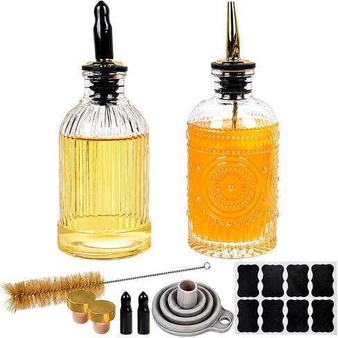 ChezMax Syrup Dispenser Bottles Set of 6, Simple Syrup Bottle for Coffee Bar Accessories, 5oz & 7oz Glass Coffee Syrup Dispenser Syrup Containers for Maple Honey Syrup Oil, Metal Pour Spouts & Labels in Saudi Arabia