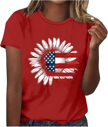 4th of July Tops for Women Patriotic Shirts Short Sleeve Casual Print Crew Neck Lightweight Blouse Tunic in Kuwait
