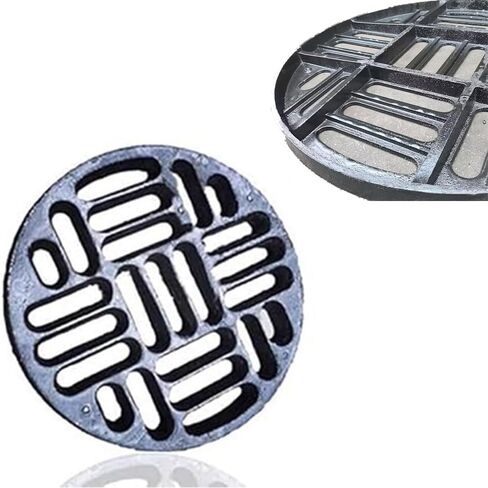 12" Heavy Duty Cast Iron Drain Grate - Round Replacement for Trench & Sewer, Durable Black Floor Cover for Outdoor Use, Ideal for Efficient Water Drainage in Kuwait