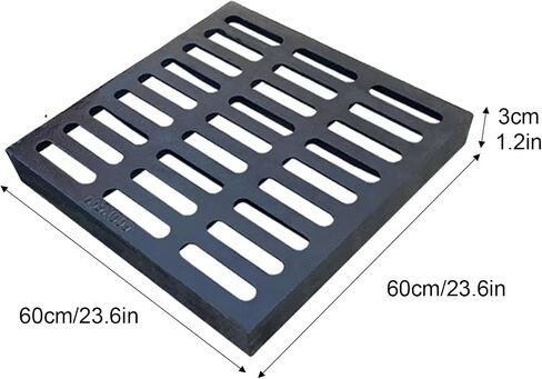Heavy Duty Cast Iron Drain Grate - 60x60cm Square Outdoor Cover, B Class Sewer Grate, Durable Debris Blocker for Garage, Lawn, Driveway Drainage Solutions in Kuwait