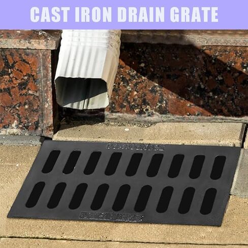 Heavy Duty Outdoor Cast Iron Drain Grate Cover - 10" 12" 16" 20" Rectangle Trench Drain System for Catch Basin (50x50cm/19.6x19.6in) - Durable & Rust-Resistant in Kuwait