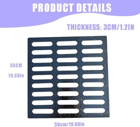 Heavy Duty Outdoor Cast Iron Drain Grate Cover - 10" 12" 16" 20" Rectangle Trench Drain System for Catch Basin (50x50cm/19.6x19.6in) - Durable & Rust-Resistant in Kuwait