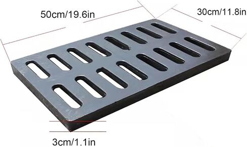 Heavy Duty Cast Iron Drain Grate - 6613lb Capacity, B125 Class Outdoor Drain Cover for Driveway & Downspout, 19.6"x11.8"x1.1" - Durable, Rust-Resistant, Ideal for Stormwater Drainage in Kuwait