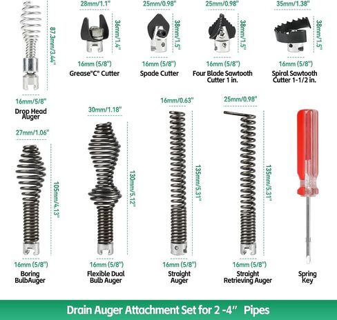 10PCS Drain Cleaning Kit for RID-GID Sectional Drain Cables – Heavy Duty Cutters & Augers Compatible with K-400, C-4, C-6, C-7, C-8, C-9 Machines - for 5/16", 3/8" & 5/8" Cables in Kuwait