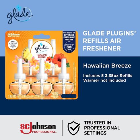 SC Johnson Professional Glade PlugIns Refills Air Freshener, Hawaiian Breeze, 3.35 Fl Oz, 5 Count x Pack of 5, 25 Refills in Kuwait