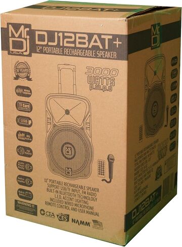 MR DJ DJ12BAT+ 12 بوصة عربة محمولة PA DJ مكبر صوت يعمل بالبلوتوث TWS بقدرة 3000 وات LCD/MP3/USB/micro SD in Kuwait