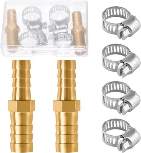 2 Pack Hose Barb Fittings Reducer, 5/16" to 3/8" Brass Hose Barb Reducer with 4 Hoses Clamps, Reducing Barb Brabed Fitting Splicer Mender Union, Brass Hoses Barb Adapter for Fuel Water Air in Kuwait