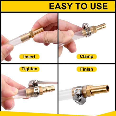 2 Pack Hose Barb Fittings Reducer, 5/16" to 3/8" Brass Hose Barb Reducer with 4 Hoses Clamps, Reducing Barb Brabed Fitting Splicer Mender Union, Brass Hoses Barb Adapter for Fuel Water Air in Kuwait