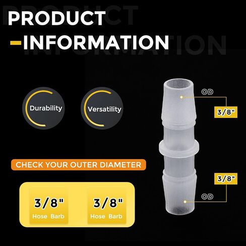 METALLIXITY 5 قطعة محول خرطوم بلاستيكي 3/8 بوصة بارب × 3/8 بوصة للسيارات والدراجات النارية والبحرية والشاحنات وأنظمة الوقود RV in Kuwait