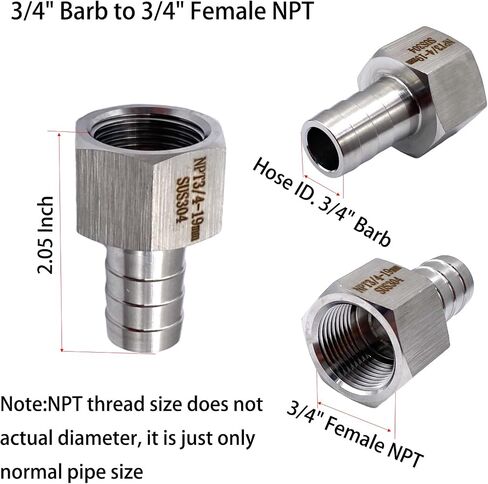3 قطع من تركيبات أنابيب NPT أنثى 3/4 بوصة إلى 3/4 بوصة، موصلات محول خرطوم شائكة من الفولاذ المقاوم للصدأ لأنظمة الري وضواغط الهواء وخطوط الوقود وأنابيب الغاز in Kuwait