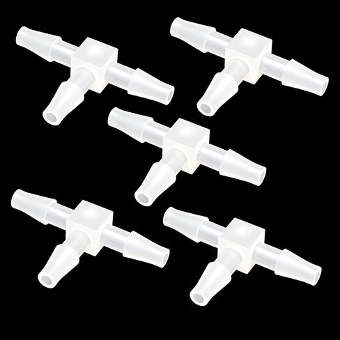 Plastic 3/16" Tee Fitting Equal Barb 3 Way Hose Joint Splicer Mender Union Adapter for Oxygen Boat Aquarium Liquid Air (Pack of 5) in Kuwait