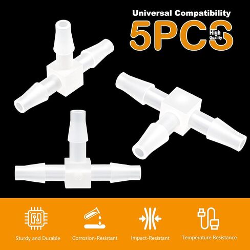 Plastic 3/16" Tee Fitting Equal Barb 3 Way Hose Joint Splicer Mender Union Adapter for Oxygen Boat Aquarium Liquid Air (Pack of 5) in Kuwait