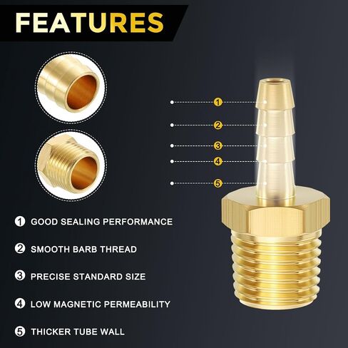 20 قطعة من METALLIXITY محول خرطوم نحاسي إلى NPT ذكر 3/16 بوصة Barb x 1/4 بوصة NPT ذكر للسيارات والدراجات النارية والبحرية والشاحنات وأنظمة الوقود RV in Kuwait