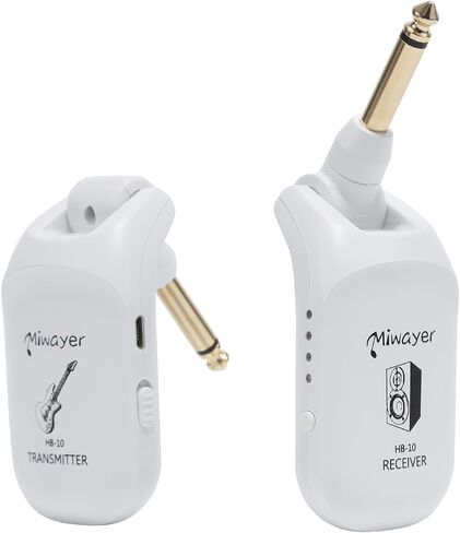 نظام جيتار لاسلكي من Miwayer صوت UHF مدمج ببطارية ليثيوم قابلة لإعادة الشحن نظام استقبال جهاز إرسال جيتار لاسلكي للجيتار الكهربائي وملحقات لوحة مفاتيح الكمان (HB-10 أبيض) in Kuwait