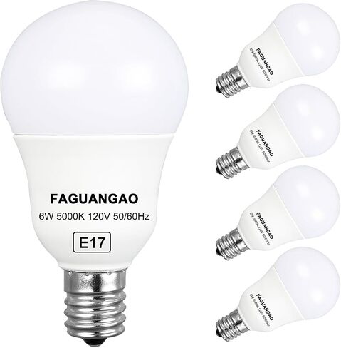 مصابيح FAGUANGAO E17 LED المتوسطة G14، ما يعادل 6W 60W، ضوء النهار 5000K، 600LM، مصابيح إضاءة الكرة الأرضية لمروحة السقف، إضاءة الثريا، غير قابلة للتعتيم، حزمة من 4 in Kuwait