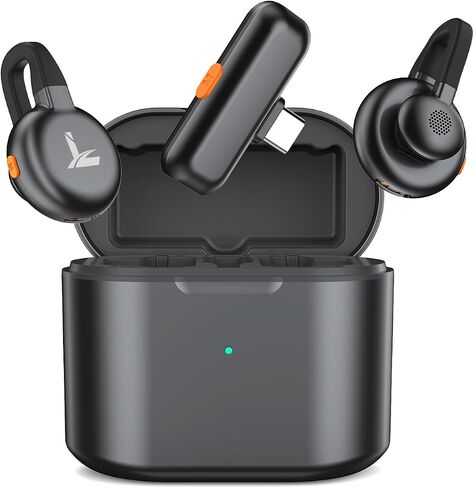 ميكروفون Lavalier لاسلكي لأجهزة iPhone وAndroid، ميكروفون صغير USB-C مع خاصية إلغاء الضوضاء AI، نطاق 196 قدمًا، بطارية 50 ساعة، ميكروفون مثبت على طية صدر السترة لإنشاء محتوى تسجيل مقابلة على YouTube in Kuwait