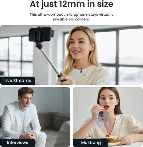 ميكروفون Lavalier لاسلكي لأجهزة iPhone وAndroid، ميكروفون صغير USB-C مع خاصية إلغاء الضوضاء AI، نطاق 196 قدمًا، بطارية 50 ساعة، ميكروفون مثبت على طية صدر السترة لإنشاء محتوى تسجيل مقابلة على YouTube in Kuwait