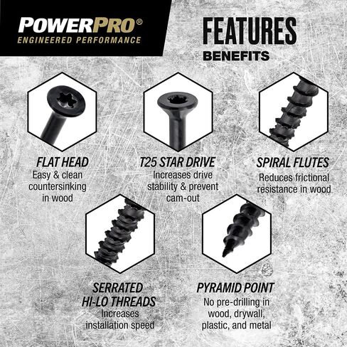 براغي Power Pro ONE مسطحة خارجية سوداء متعددة المواد (#10 × 2-1/2 بوصة) - 78 قطعة in Kuwait
