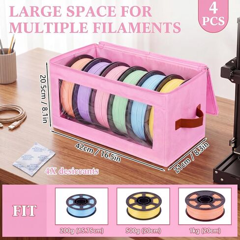 4 Pack Filament Storage Box 3D Printer Filament Storage Containers with Desiccants Holds up to 24 Rolls Transparent View Moisture Proof 3D Printing Container Supplies for Home Office Workshop in Kuwait