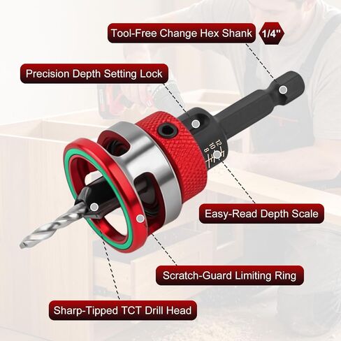 9 Pieces Countersink Drill Bit Set, 5 Sizes Two-Flute Tapered HSS Drill Bits with Adjustable Depth Stop Collar and Wrench, Woodworking Tools for Screw Pilot Holes in Softwood Hardwood MDF in Kuwait
