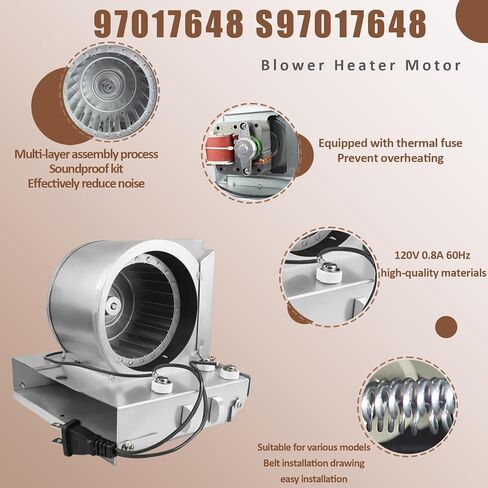 مجموعة محرك سخان الحمام S97017648 مناسبة لمروحة عادم Broan NuTone | 120 فولت 0.9 أمبير 60 هرتز استبدال 97017648 89306000 محرك 100CFM 1050 وات لـ 605RP، 660RP، 665RF، 9965 مروحة عادم الحمام in Kuwait