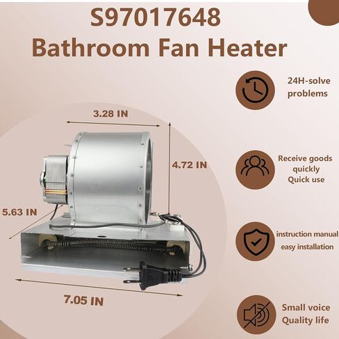 مجموعة محرك سخان الحمام S97017648 مناسبة لمروحة عادم Broan NuTone | 120 فولت 0.9 أمبير 60 هرتز استبدال 97017648 89306000 محرك 100CFM 1050 وات لـ 605RP، 660RP، 665RF، 9965 مروحة عادم الحمام in Kuwait