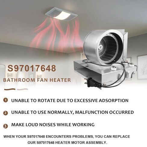 مجموعة محرك سخان الحمام S97017648 مناسبة لمروحة عادم Broan NuTone | 120 فولت 0.9 أمبير 60 هرتز استبدال 97017648 89306000 محرك 100CFM 1050 وات لـ 605RP، 660RP، 665RF، 9965 مروحة عادم الحمام in Kuwait