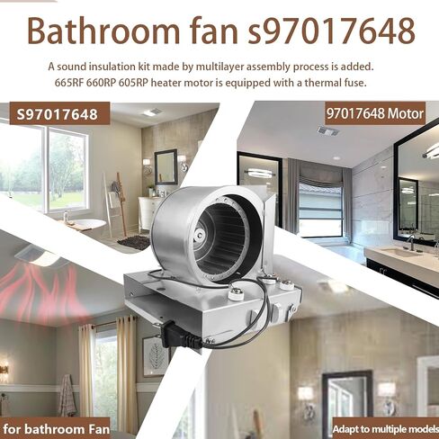 مجموعة محرك سخان الحمام S97017648 مناسبة لمروحة عادم Broan NuTone | 120 فولت 0.9 أمبير 60 هرتز استبدال 97017648 89306000 محرك 100CFM 1050 وات لـ 605RP، 660RP، 665RF، 9965 مروحة عادم الحمام in Kuwait