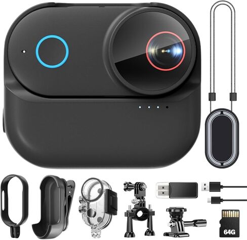 4K Ultra HD Action Camera, 6-Axis Electronic Image Stabilization, 154° Wide Angle Lens, Waterproof Sports Camera with WiFi, 5H Battery Life with Charging Case (Black, 64GA) in Kuwait