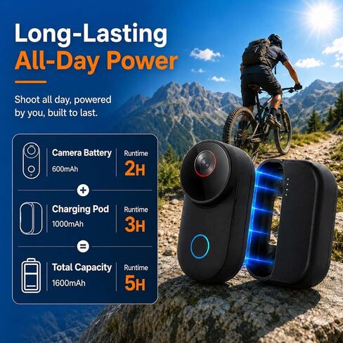 4K Ultra HD Action Camera, 6-Axis Electronic Image Stabilization, 154° Wide Angle Lens, Waterproof Sports Camera with WiFi, 5H Battery Life with Charging Case (Black, 64GA) in Kuwait