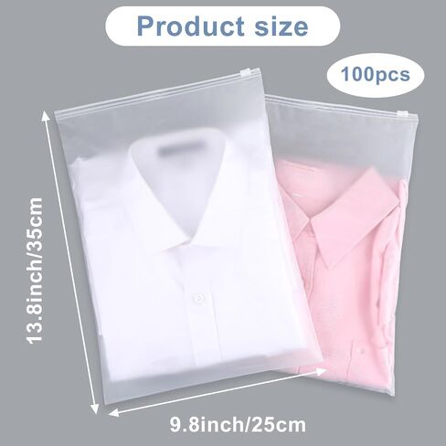 100PCS Clothes Packaging Bags for Shipping, 10x13 inch Clear Clothing Frosted Dust Bag for Travel Storage Businesses, Resealable Plastic Zipper Apparel Bag with Vent Holes for Shirt Document in Kuwait