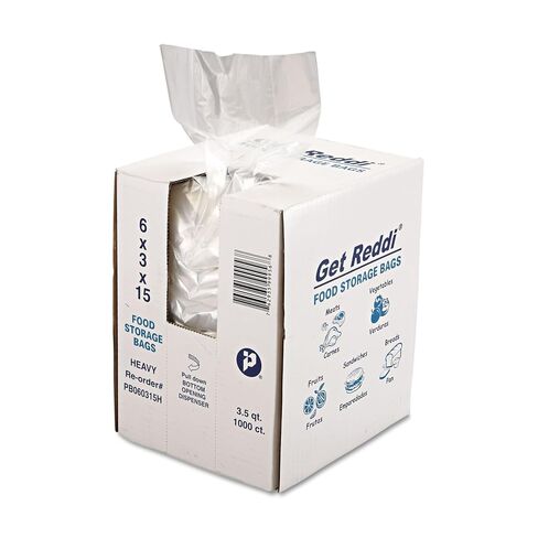 Inteplast Group IBS PB060315H Get Reddi Food & Utility Bag، 6 بوصة × 3 بوصة × 15 بوصة، 3.5 كيو تي، 1.0 مل، شفاف، 1000 كيس in Kuwait