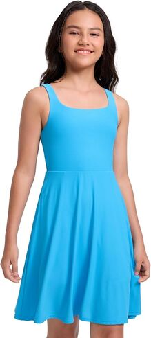 CRZ YOGA Girls Cloudweight Double Lined Square Neck Casual Dress - Dance Tennis Athletic Pockets Knee Length Sleeveless Teen in Kuwait