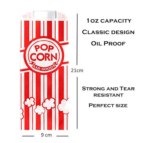 AYD Goods 500pcs Paper Popcorn Bags 1 oz Bags for Machine Maker Cart Supplies, Small Mini Pop Corn Bag Bulk Carnival Party Movie Night in Kuwait